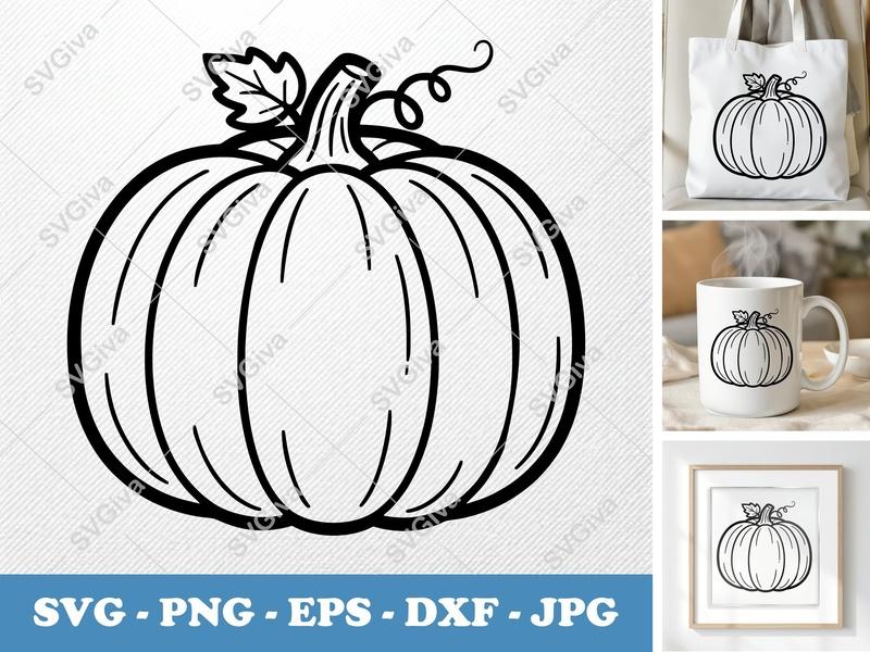 Pumpkin SVG PNG DXF EPS | Fall Harvest Cut File Cricut Silhouette | Halloween Thanksgiving Decor
