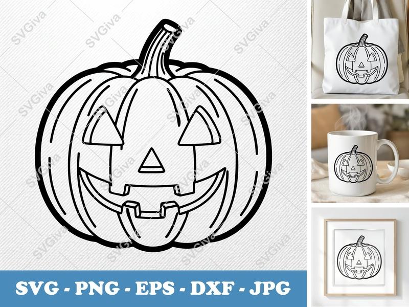 Pumpkin SVG with Smiling Face | Halloween Cut File PNG DXF EPS Cricut Silhouette