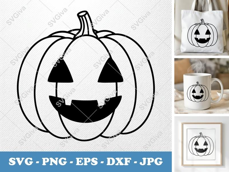 Pumpkin with Smiling Face SVG PNG DXF EPS | Halloween Cut File Cricut Silhouette Halloween