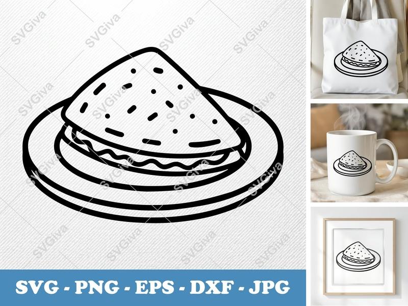 Quesadilla SVG, Modern Outline Plate Food Design, PNG EPS DXF for Cricut & Silhouette, Kitchen Decor Clipart