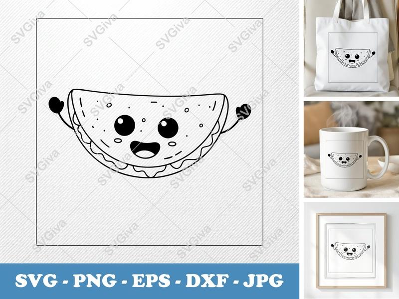 Quesadilla with Smiling Face SVG | Friendly Bean-Shaped Cut File | PNG DXF EPS for Cricut Silhouette