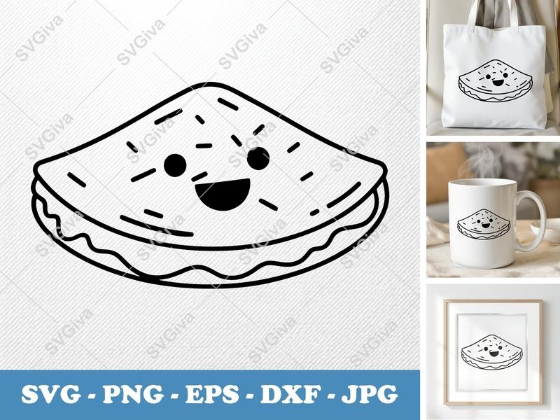 Quesadilla with Smiling Face SVG | Simple Character Outline | PNG DXF EPS | Cricut Silhouette | Foodie Kitchen