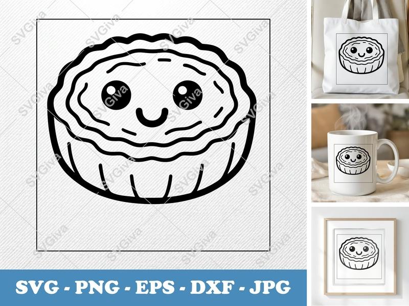 Quiche Kawaii SVG | Cute Food Cut File, Modern Kitchen Clipart | PNG EPS DXF for Cricut Silhouette