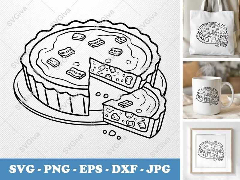 Quiche Lorraine Partially Eaten SVG | Friendly Rounded Bean-Shaped Forms | PNG DXF EPS | Cricut Silhouette Kitchen Cut File