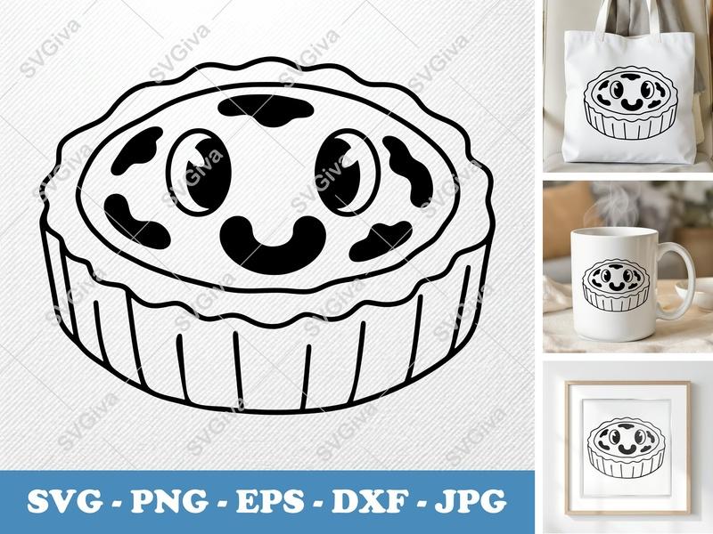 Quiche Lorraine SVG | Kawaii Food Cut File, Cute Pie Clipart | PNG EPS DXF for Cricut & Silhouette