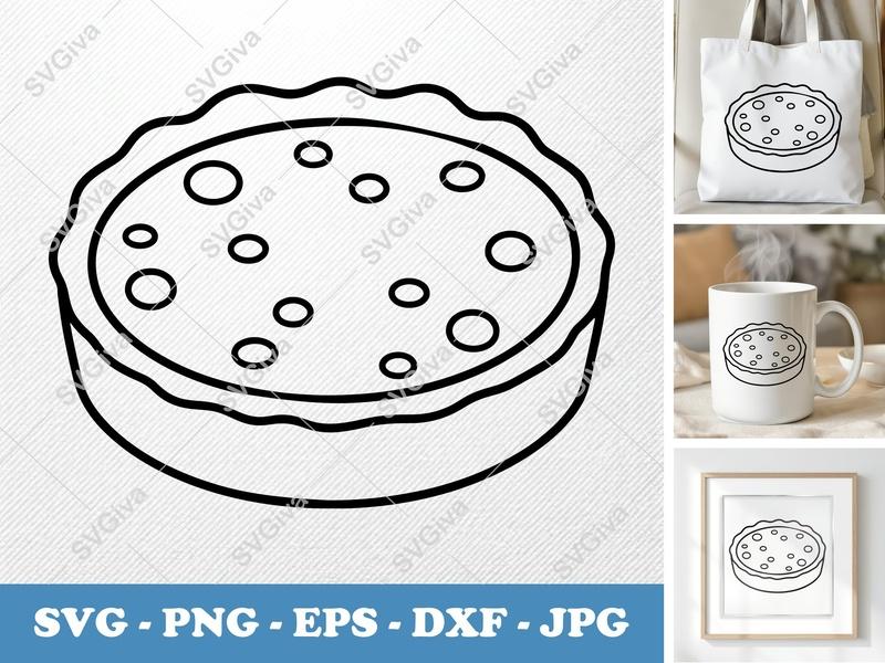 Quiche Lorraine SVG | Modern Clean Food Cut File | Pie Tart Design for Cricut, Silhouette | PNG EPS DXF | Kitchen Decal