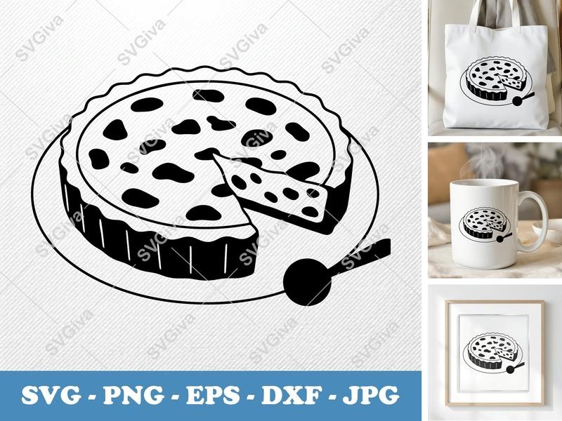 Quiche Lorraine SVG | Modern Design, Pie Slice, Spoon | PNG EPS DXF for Cricut, Silhouette, Kitchen Decor