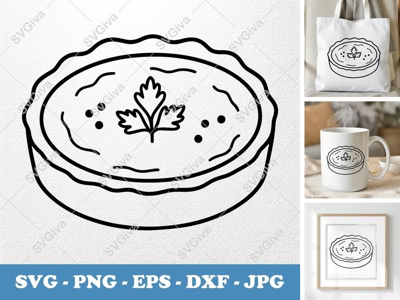 Quiche Lorraine SVG, Modern Food Clip Art, Simple Line Art, EPS, DXF, PNG for Cricut & Silhouette, Kitchen Decor Cut File
