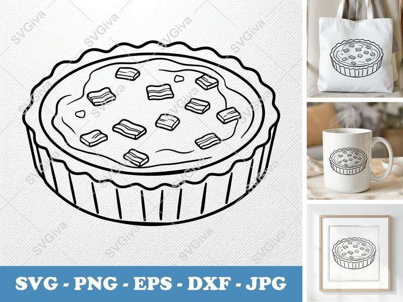 Quiche Lorraine SVG | Rounded Friendly Bean-Shaped Cut File | PNG DXF EPS for Cricut Silhouette