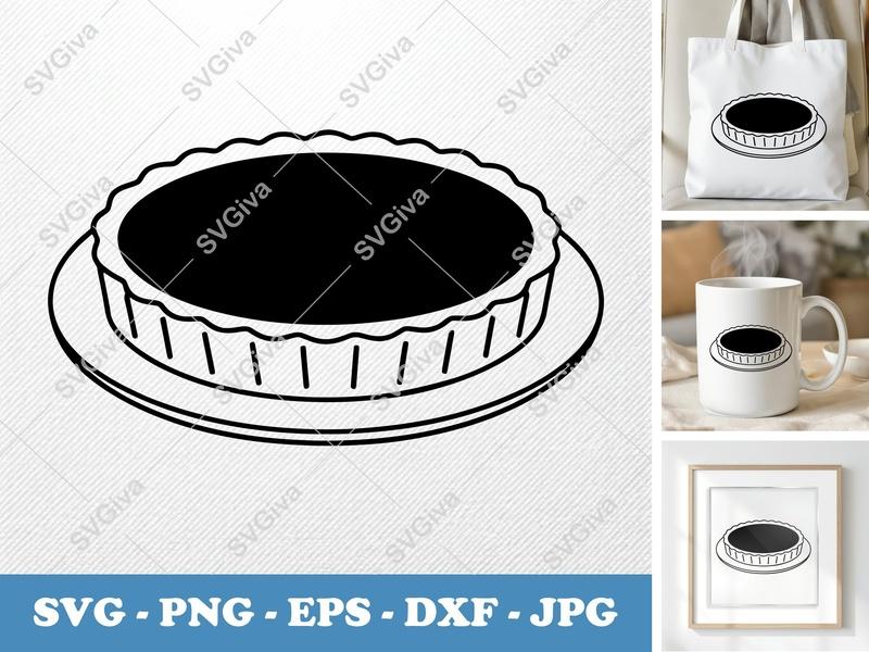 Quiche on a plate SVG | Geometric Double-Outline Look | PNG DXF EPS | Cricut Silhouette Kitchen Cut File