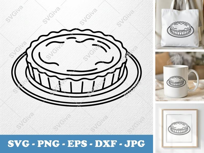 Quiche on a Plate SVG | Minimalist Contour Design | PNG, DXF, EPS | Cricut & Silhouette Cut File