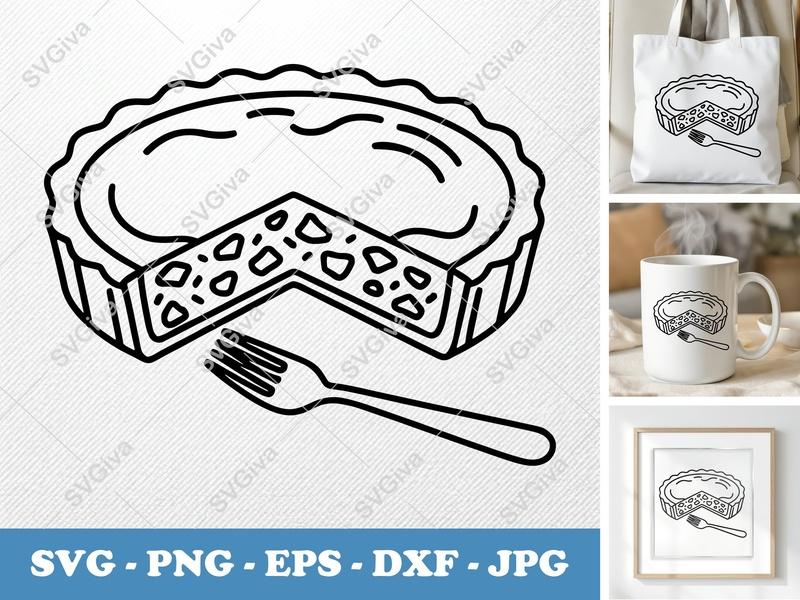 Quiche Partially Eaten SVG, Bold Contour Clean Fill PNG DXF EPS, Cricut Silhouette Minimalist Character Design
