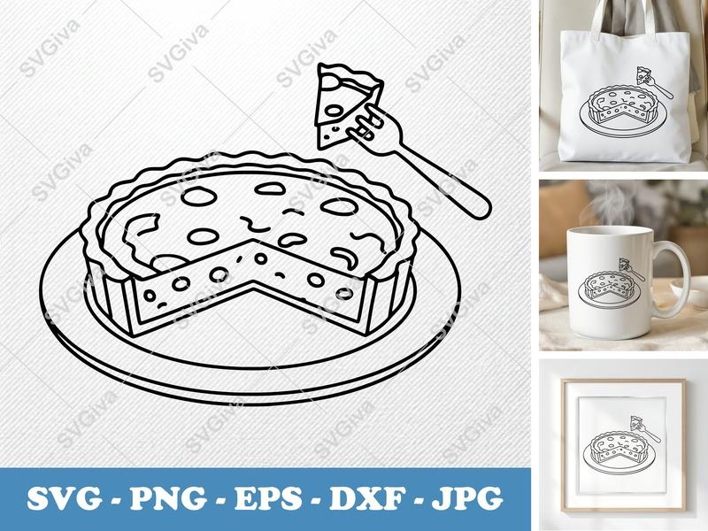 Quiche Partially Eaten SVG | Friendly Rounded Body Bean-Shaped Design | PNG DXF EPS | Cricut Silhouette Kitchen Cut File