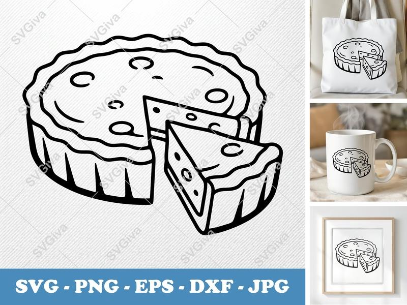 Quiche Partially Eaten SVG | Puffy Pillow Soft Shapes | PNG DXF EPS | Cricut Silhouette Kitchen Cut File