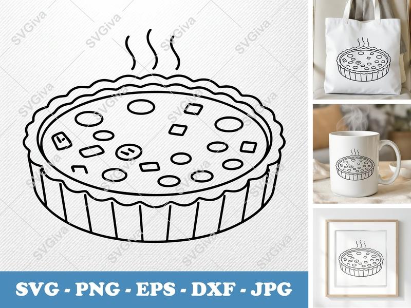 Quiche SVG | Hot Food Pie Cut File, Modern Kitchen Clipart | PNG EPS DXF for Cricut, Silhouette | Baking Dessert Vector