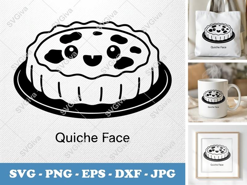 Quiche SVG Kawaii Clip Art | Happy Face Food PNG EPS DXF | Cute Cartoon Cricut Silhouette File | Modern Baking Design