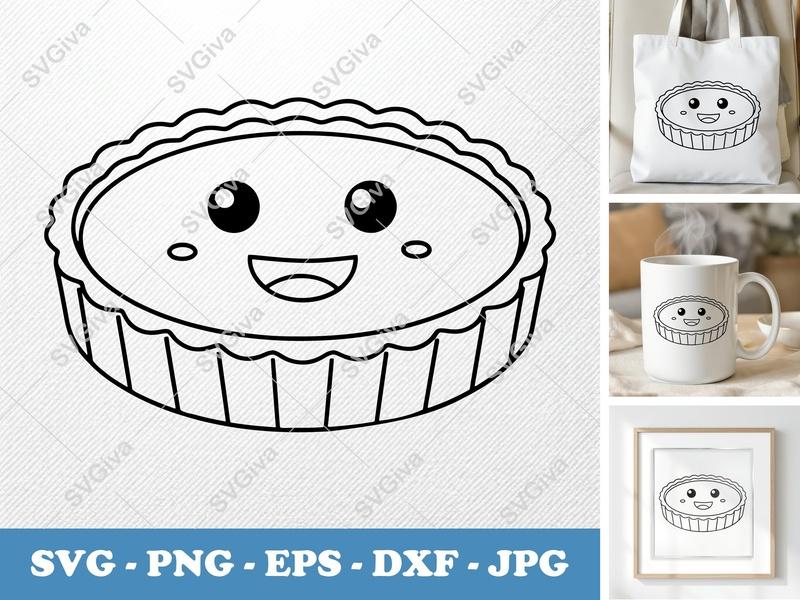 Quiche SVG | Kawaii Food Cut File | Cute Cartoon Face | PNG EPS DXF for Cricut & Silhouette | Kitchen Decor Craft