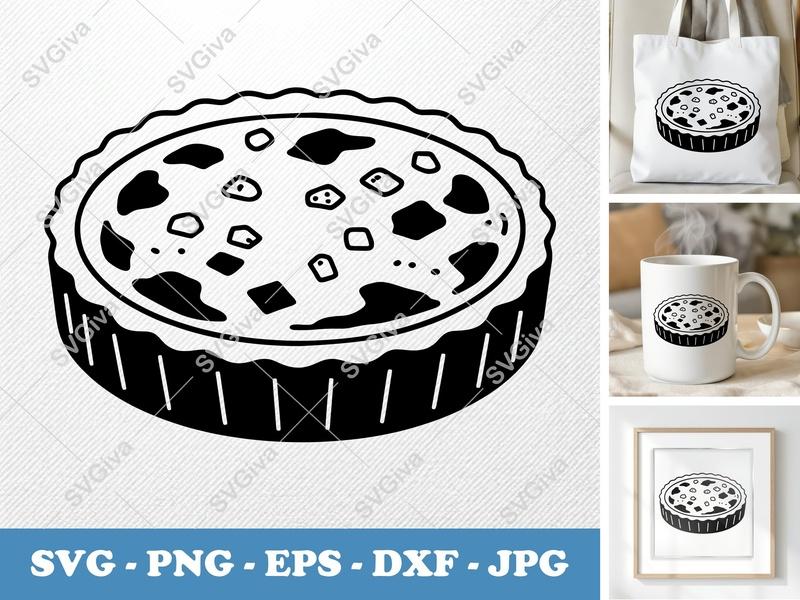 Quiche SVG, Modern Clean Food Cut File | Kitchen Baking PNG EPS DXF for Cricut, Silhouette | Pie Tart Clipart
