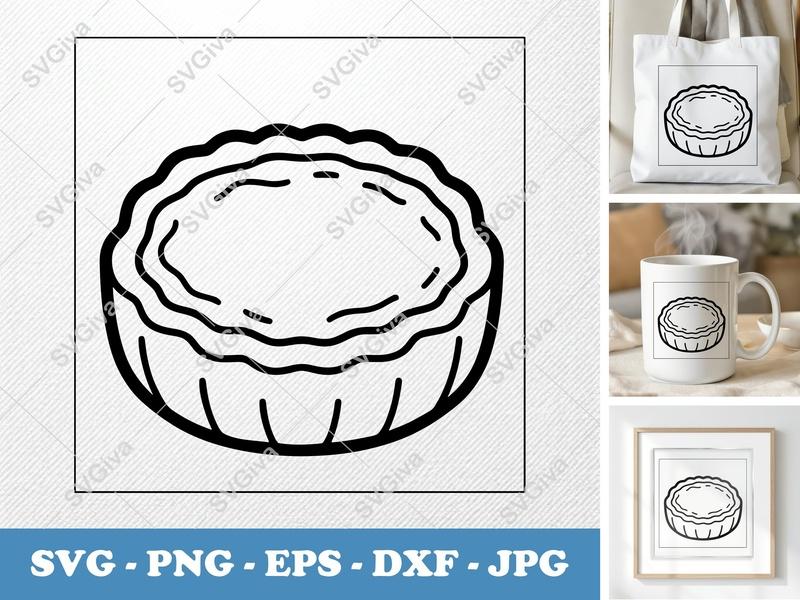 Quiche SVG | Modern Food Design | PNG EPS DXF Cut File for Cricut & Silhouette | Kitchen Baking Icon | Simple Pie Outline
