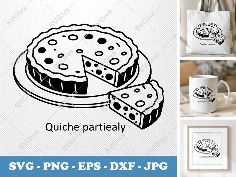 Quiche SVG | Modern Food Outline Cut File | Pie Slice PNG EPS DXF for Cricut, Silhouette | Kitchen Baking Design