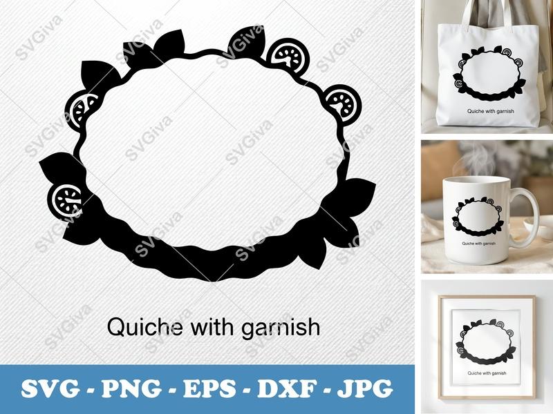 Quiche SVG with Garnish | Modern Food Cut File | PNG EPS DXF for Cricut & Silhouette | Kitchen Decor Clip Art
