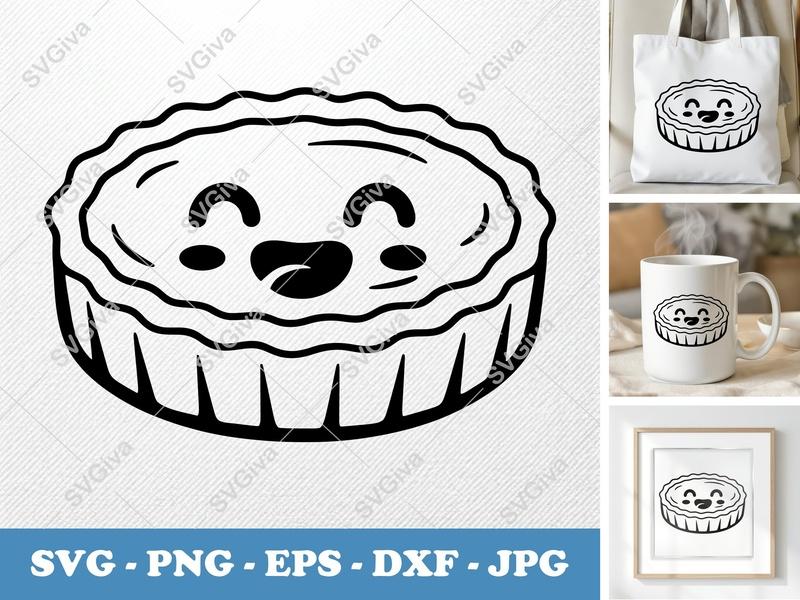 Quiche with Smiling Face SVG | Puffy Pillow Soft Design | PNG DXF EPS | Cricut Silhouette Kitchen Food Cut File
