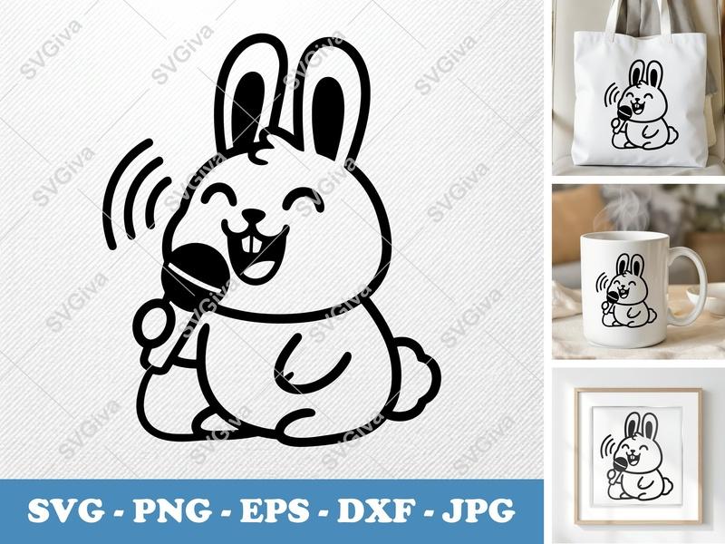 Rabbit Singing SVG | Puffy Inflated Design | PNG DXF EPS | Cricut Silhouette Cut File