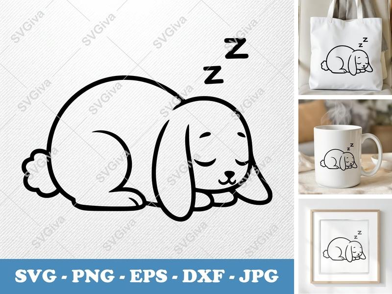 Rabbit Sleeping SVG, Cute Bunny PNG, EPS, DXF Cut File for Cricut, Silhouette, Modern Animal Clipart, Digital Download
