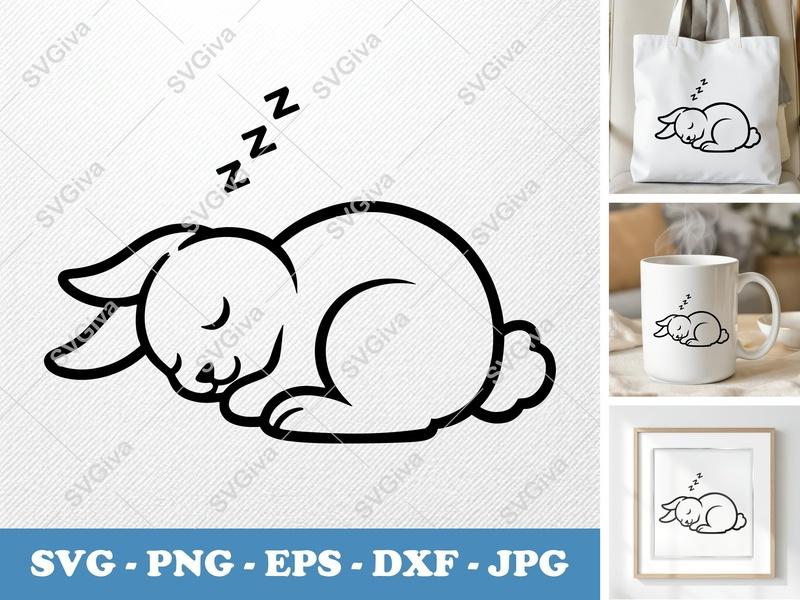 Rabbit Sleeping SVG | Minimalist Bold Contour Cut File | PNG DXF EPS | Cricut Silhouette Ready