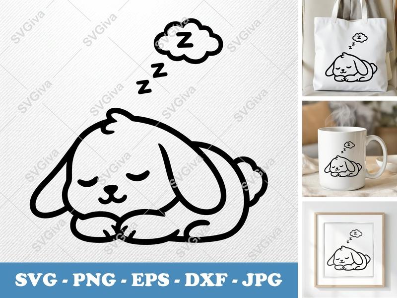 Rabbit Sleeping SVG | Puffy Soft Forms | PNG DXF EPS | Cricut Silhouette File