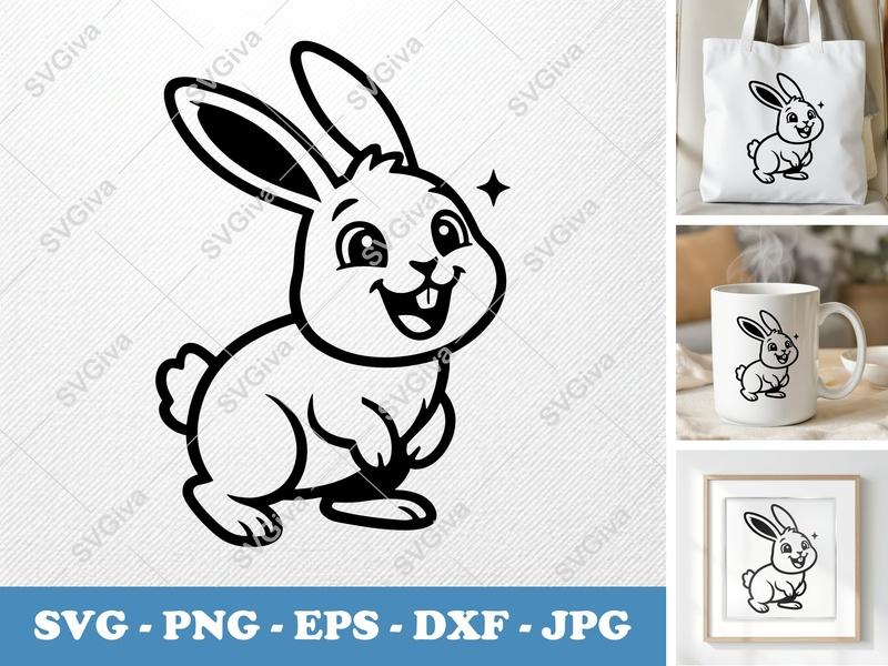 Rabbit Smiling Happily SVG | Friendly Rounded Cartoon Cut File | PNG DXF EPS for Cricut & Silhouette