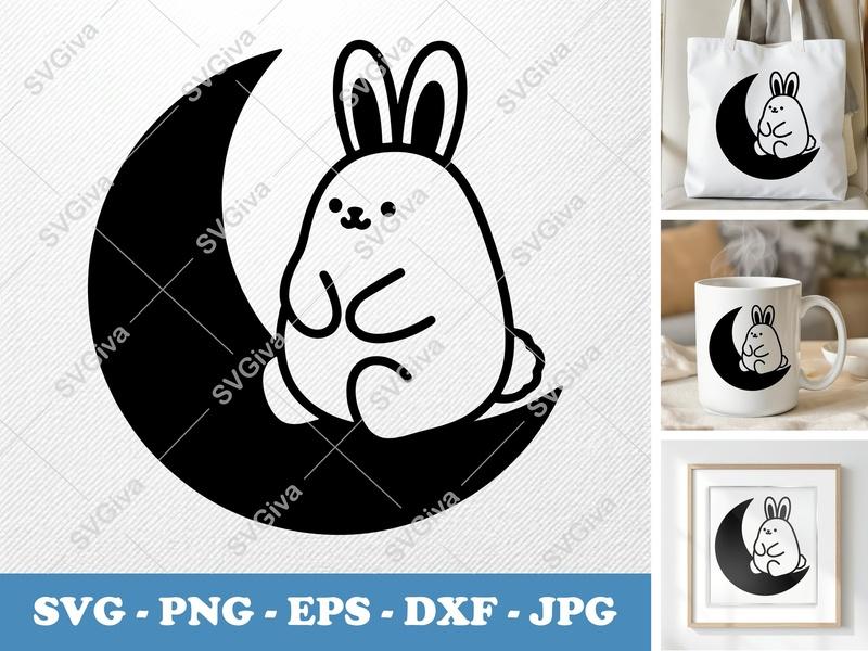Rabbit SVG Puffy Shapes, Pillow-Soft Moon Design | PNG DXF EPS Cut File for Cricut Silhouette