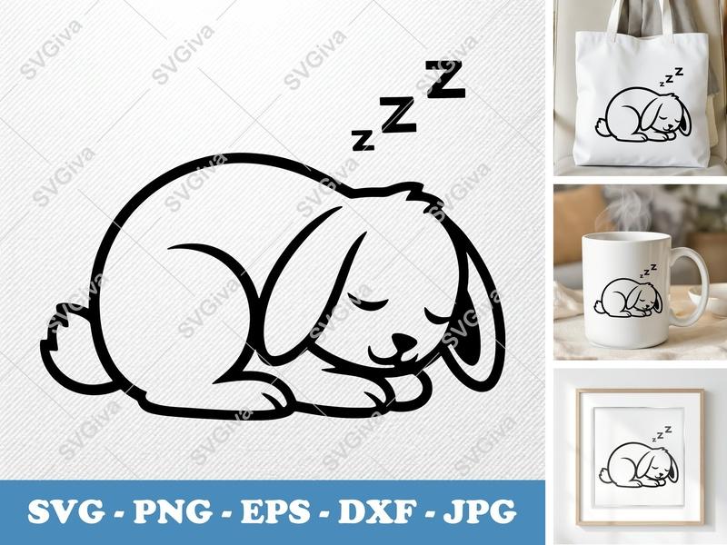 Rabbit SVG, Sleeping Bunny Cut File | Modern Animal Clipart, Baby Nursery Design | PNG EPS DXF for Cricut, Silhouette