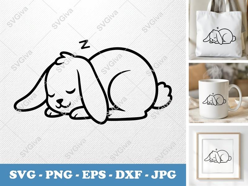Rabbit SVG, Sleeping Bunny Cut File | Modern Clean Design | PNG EPS DXF for Cricut, Silhouette, Vector Art