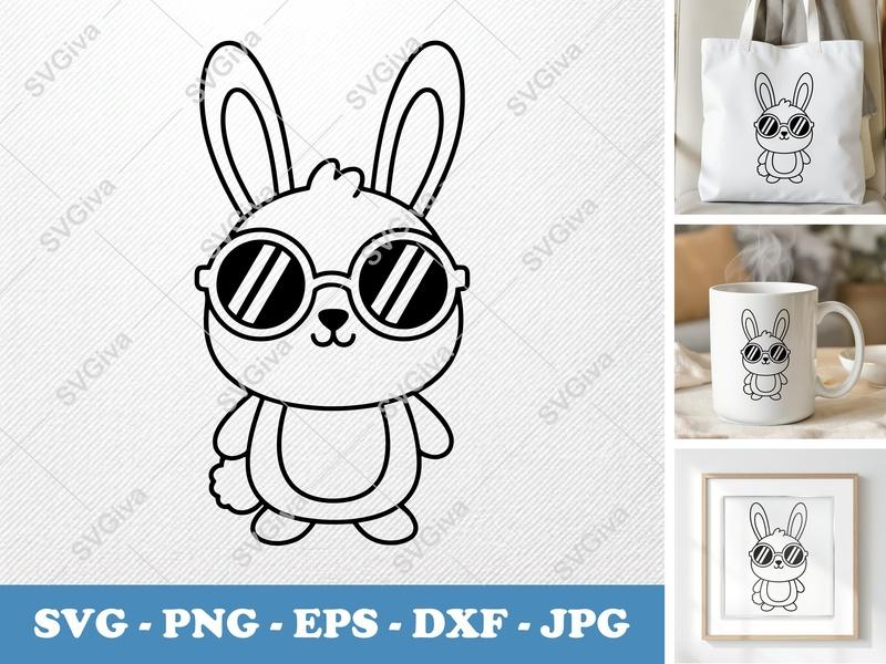 Rabbit Wearing Sunglasses SVG | Friendly Bean-Shaped Forms | PNG DXF EPS | Cricut Silhouette File
