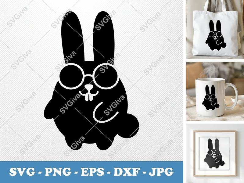 Rabbit Wearing Sunglasses SVG PNG DXF EPS | Cricut Silhouette Cut File | Cute Bunny Vector Art