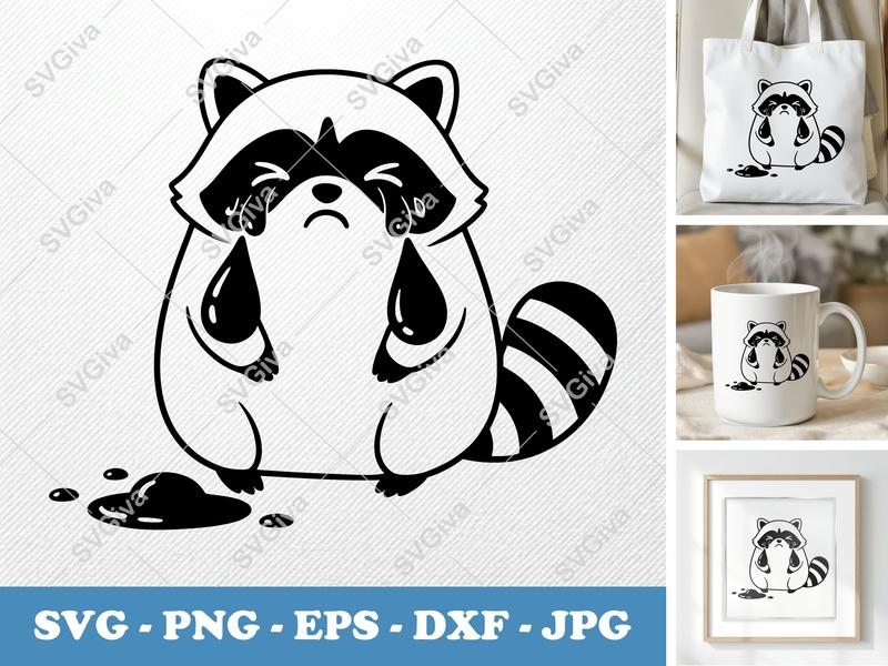 Raccoon Crying SVG | Puffy Soft Shapes Cut File | PNG DXF EPS for Cricut Silhouette