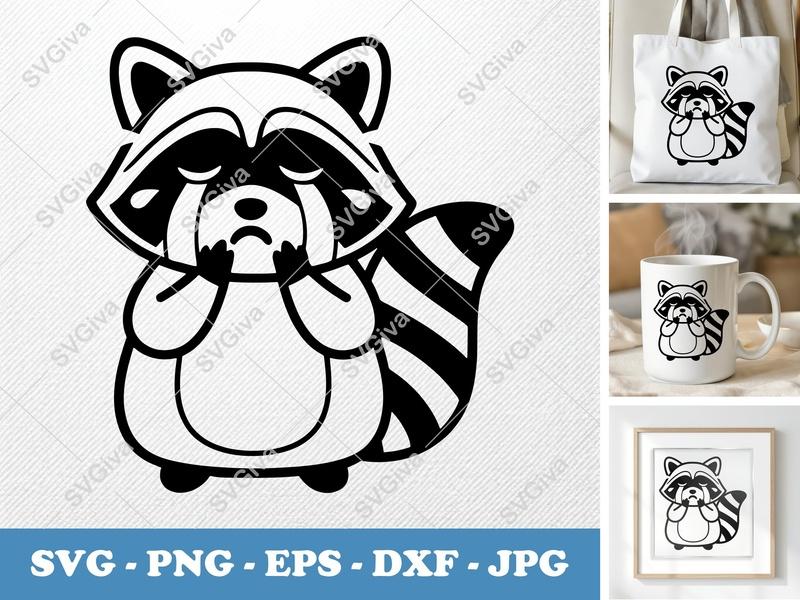 Raccoon Crying SVG | Sad Raccoon Clipart | PNG, EPS, DXF Cut File for Cricut & Silhouette | Cute Animal Vector