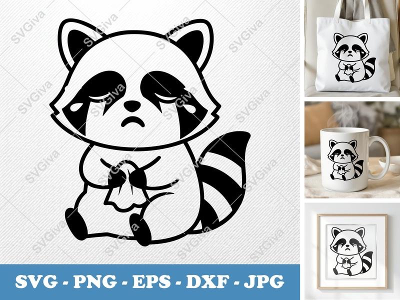 Raccoon Crying SVG | Sad Raccoon Clipart, Tearful Animal Cut File | PNG EPS DXF for Cricut, Silhouette