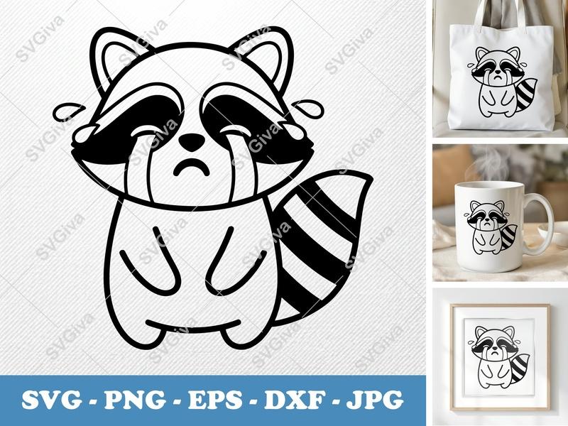 Raccoon Crying SVG | Sad Raccoon Clipart, Tearful Animal, Funny Meme Design | PNG EPS DXF for Cricut, Silhouette