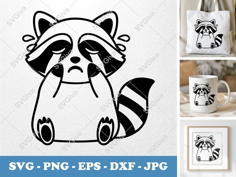 Raccoon Crying SVG | Sad Raccoon Clipart, Tearful Animal PNG EPS DXF | Cricut Silhouette Cut File