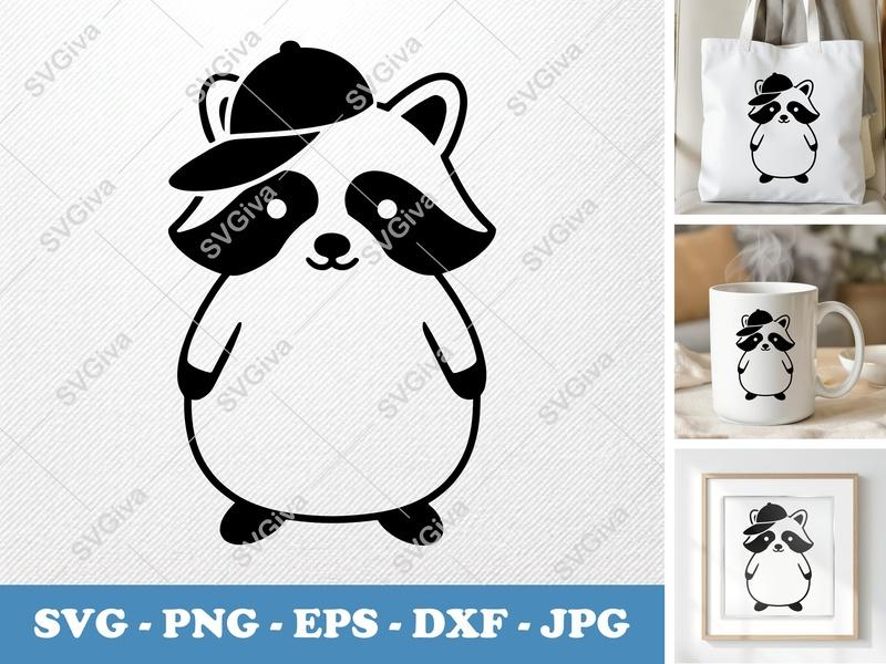 Raccoon in a Cap SVG | Puffy Soft Shapes | Inflated Pillow-Soft Design | PNG DXF EPS | Cricut Silhouette