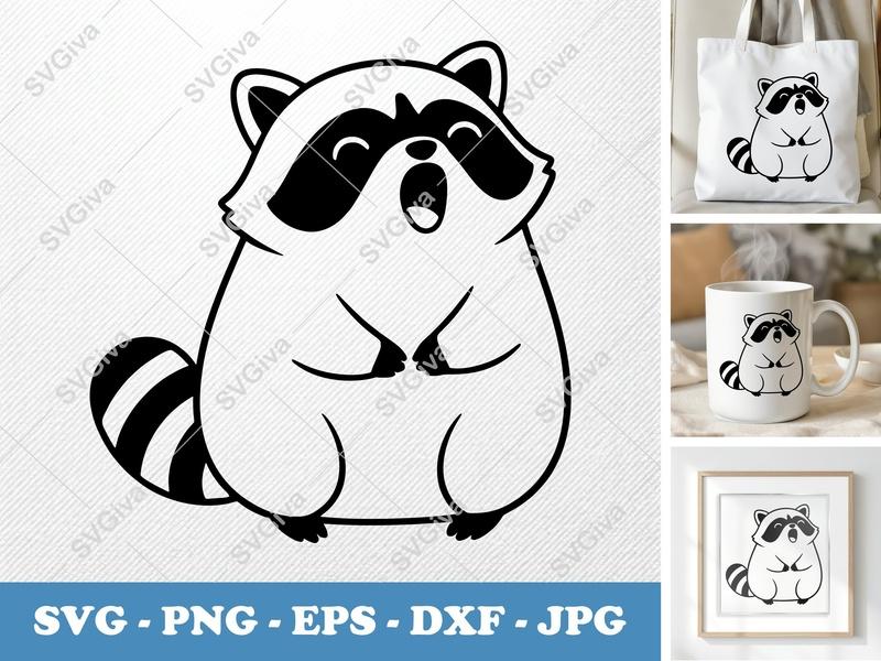 Raccoon Singing SVG | Puffy Soft Shapes | Inflated Pillow Art | PNG DXF EPS | Cricut Silhouette File