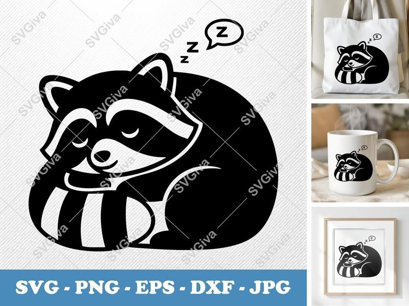 Raccoon Sleeping SVG, Cute Animal Nap Time PNG, EPS, DXF | Modern Design for Cricut, Silhouette Machines