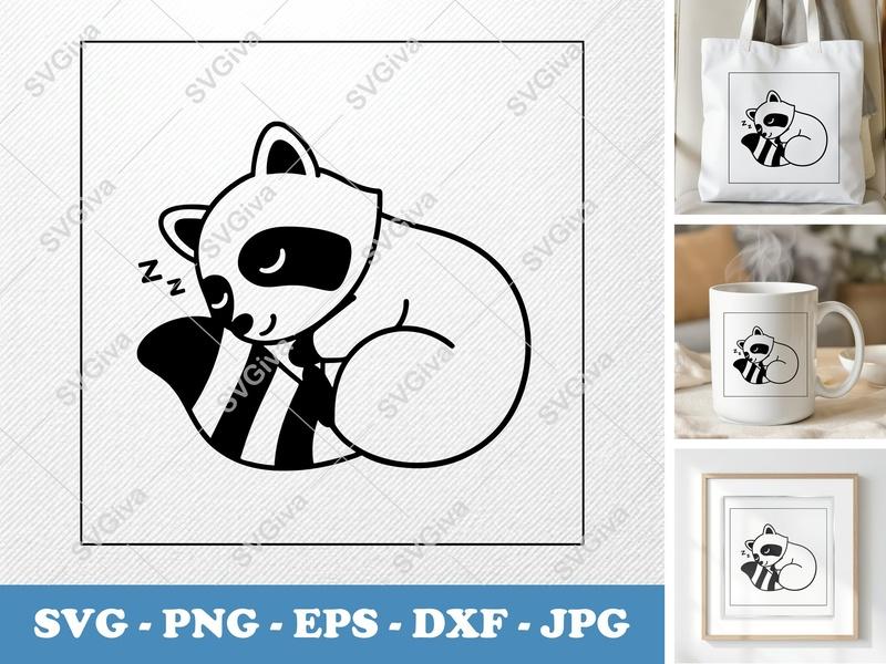 Raccoon Sleeping SVG, Cute Animal PNG, EPS, DXF | Modern Clean Design Cut File for Cricut & Silhouette