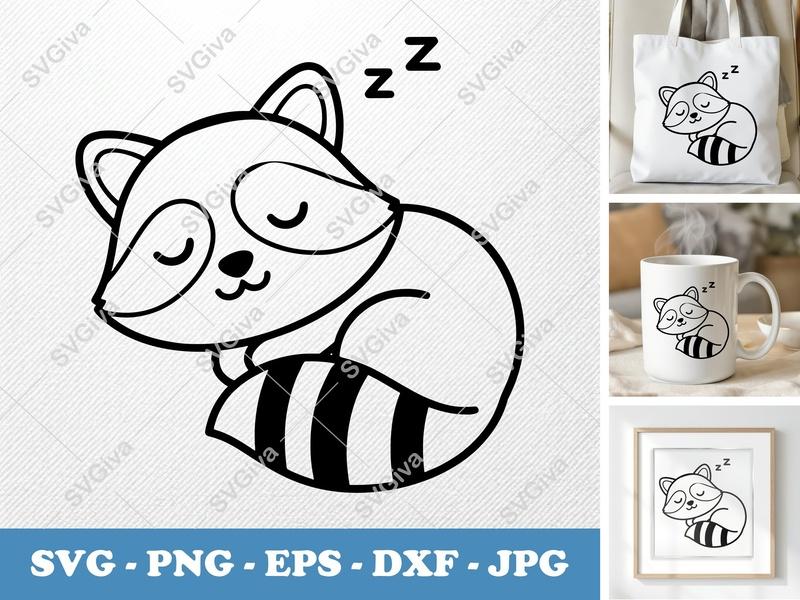 Raccoon Sleeping SVG | Cute Animal Zzz Design, Modern Clipart PNG EPS DXF for Cricut, Silhouette