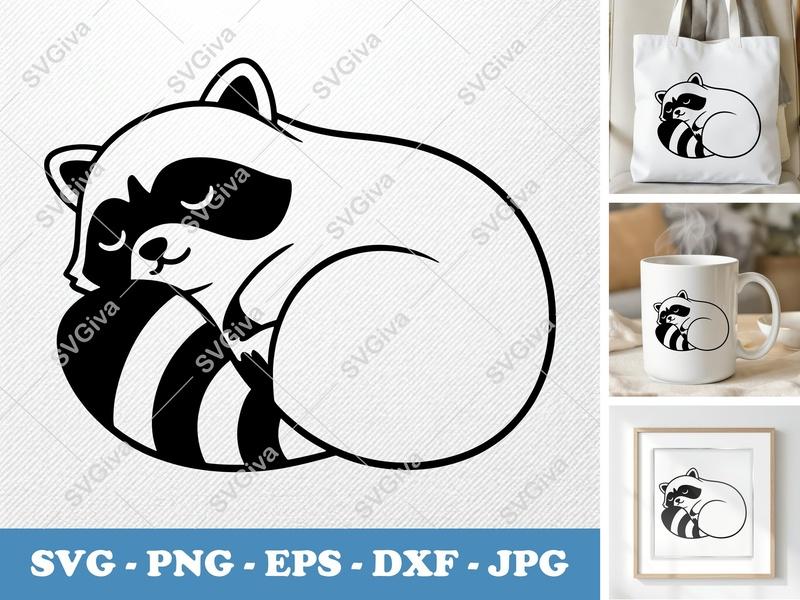 Raccoon Sleeping SVG | Puffy Soft Shapes | SVG PNG DXF EPS | Cricut Silhouette File