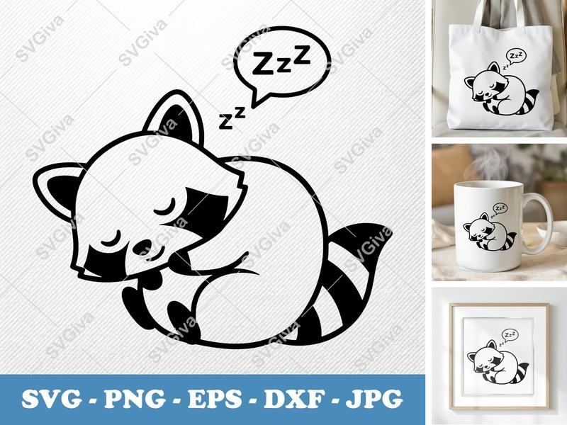 Raccoon Sleeping SVG | Rounded, Friendly Bean-Shaped Design | PNG DXF EPS Cut File for Cricut Silhouette