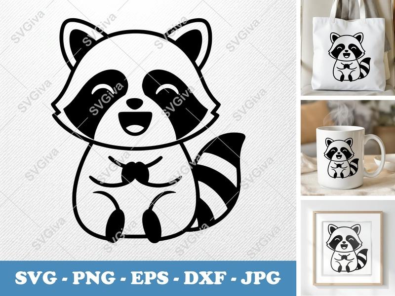 Raccoon Smiling Happily SVG | Rounded Bean-Shaped Cut File | Friendly Animal PNG DXF EPS | Cricut Silhouette