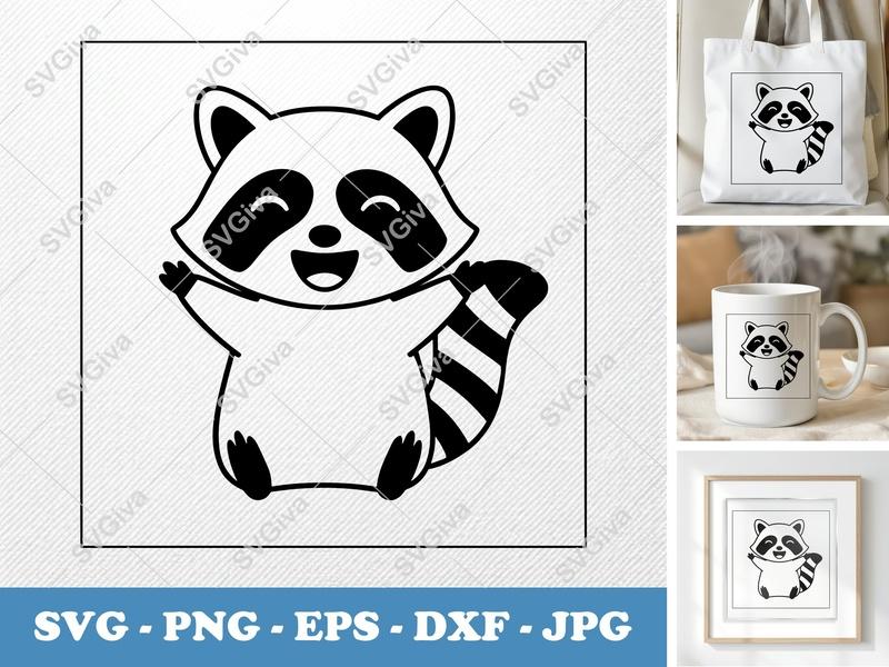 Raccoon SVG | Cute Modern Raccoon Clipart | Happy Animal PNG, EPS, DXF | Cricut & Silhouette Cut File